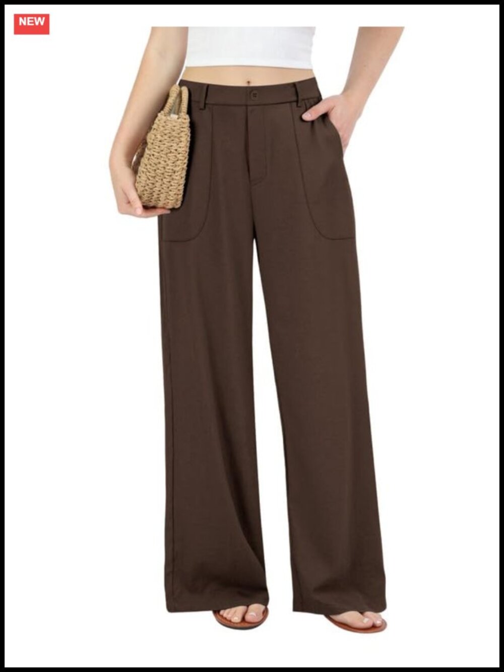 Wide Leg Linen Cotton Pull On Pants High Rise Elastic Waist Deep Pockets